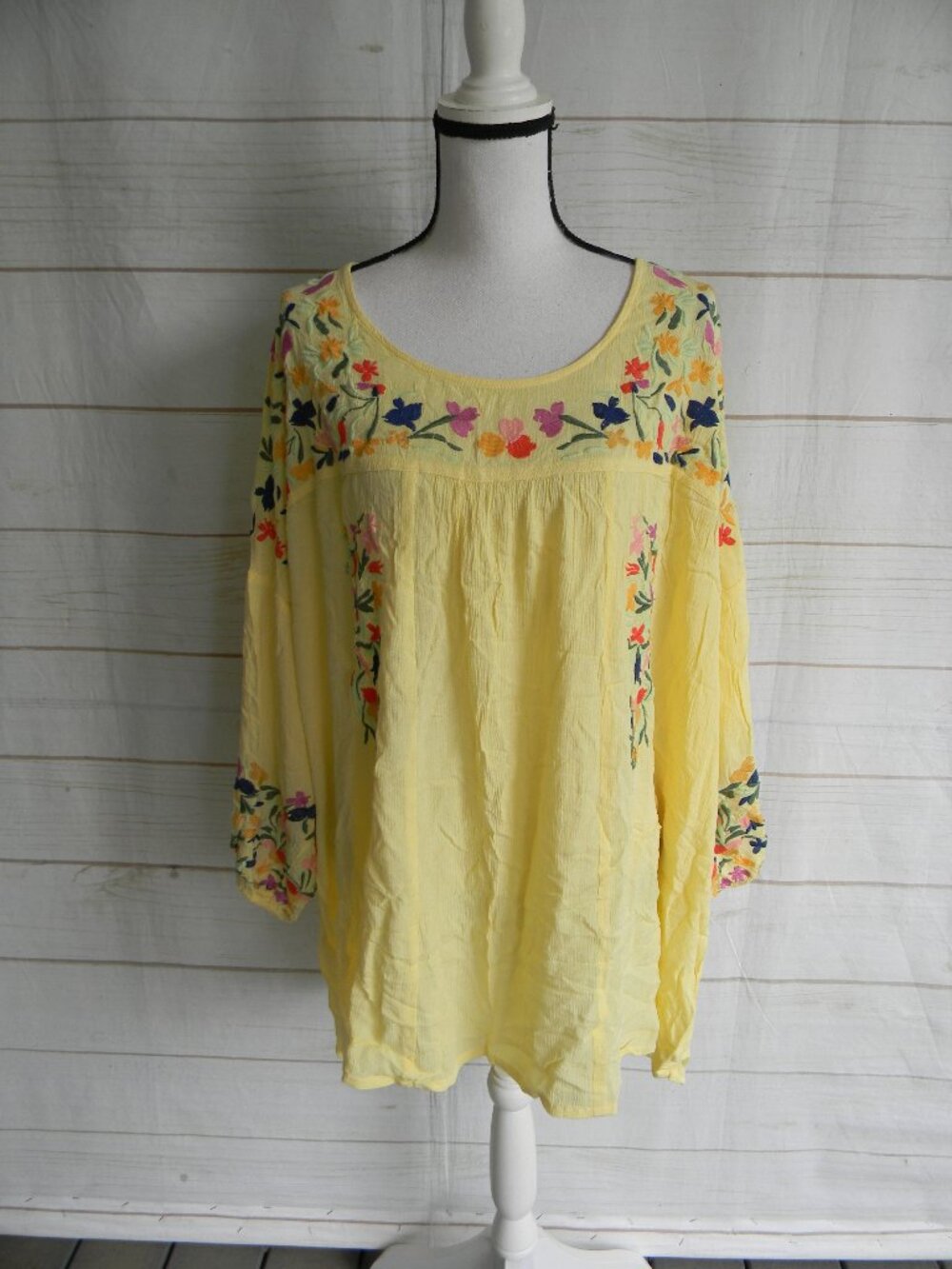 The Paragon Boho Peasant Cottagecore YELLOW EMBROIDERED TUNIC BLOUSE PLUS O/S